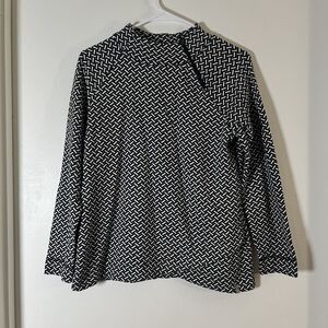 TALBOTS MOCK NECK NAVY AND WHITE ZIP COLLAR SWEATER Sz Sp